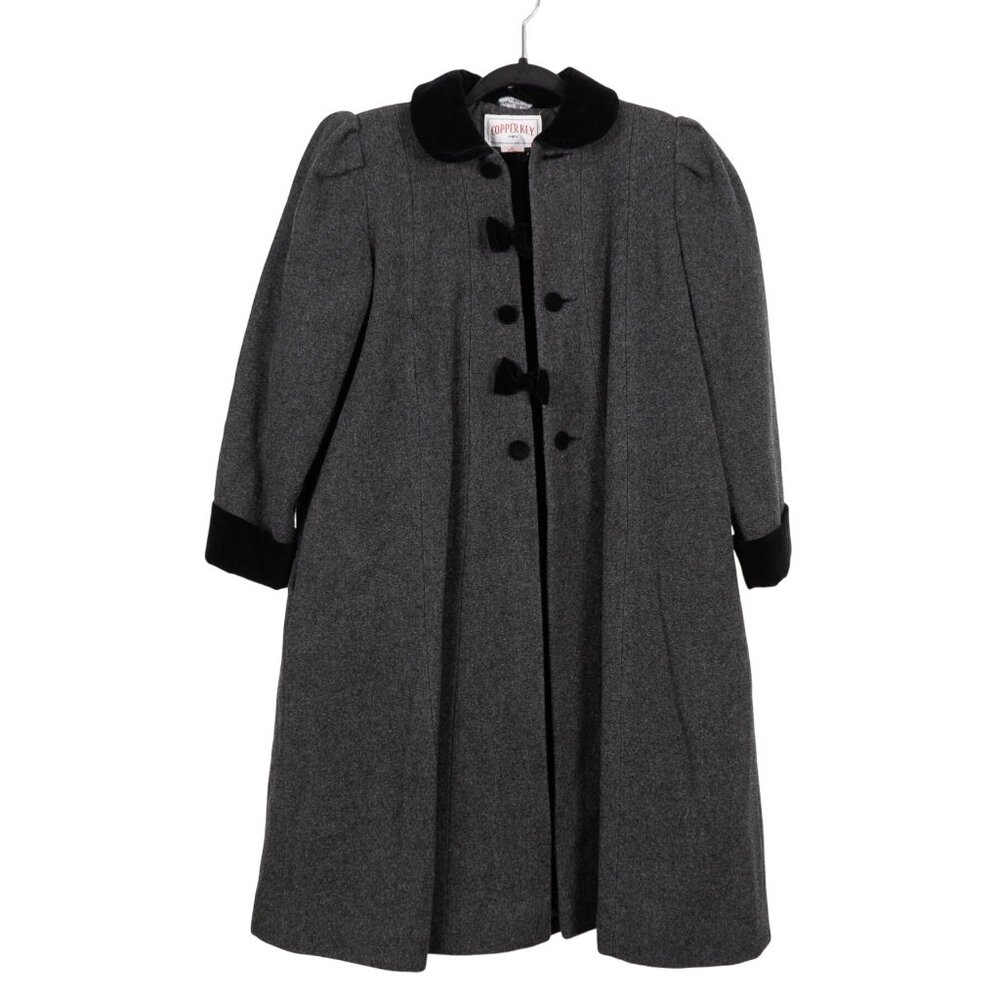 Copper Key VTG Gray Wool Coat 10 Girls Velvet Collar Insert Bows Classic Moldova - Picture 1 of 7